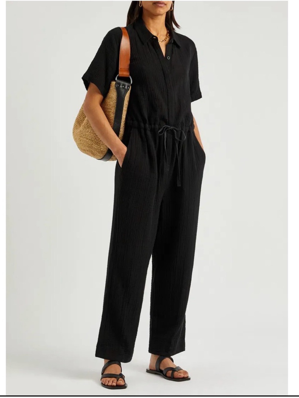 Eileen Fisher Black  Cotton Gauze  Jumpsuit
